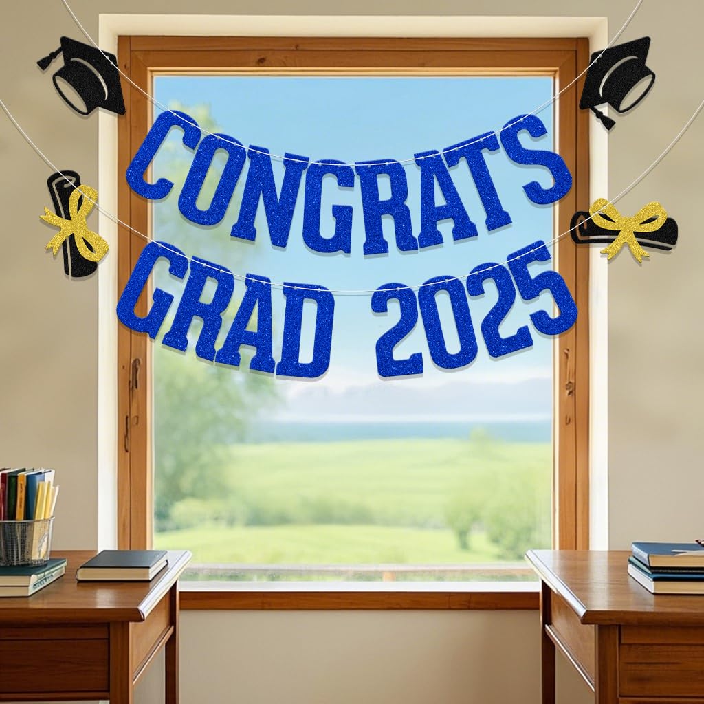 Congrats Grad 2026 Banner,Happy Graduation Party Decoration, Class Of 2026 Grad Party Supplies Blue, Black - Image 2
