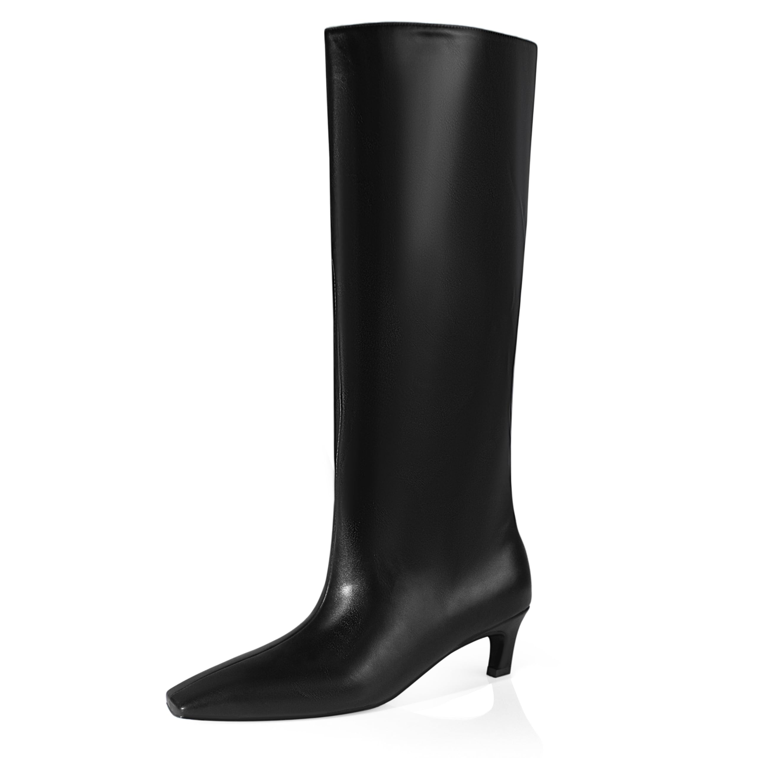 iadore Women's Western Knight Boots, Vegan Leather Crocodile Printed Square Toe Kitten Heel Wide Straight Shaft Knee High Boots 2 Inch