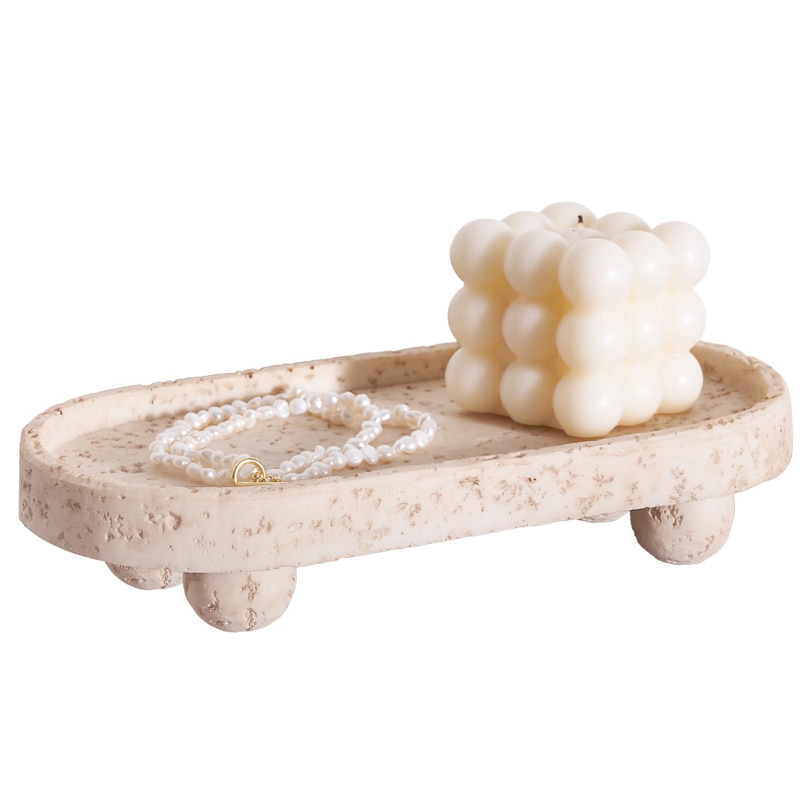 DN DECONATION Plateau décoratif en résine avec pieds, plateau de table basse à 4 pieds, plateau de courtoisie pour parfum, bijoux, salle de bain, savon, cuisine, comptoir, commode, ovale, 24,2 x 5 cm