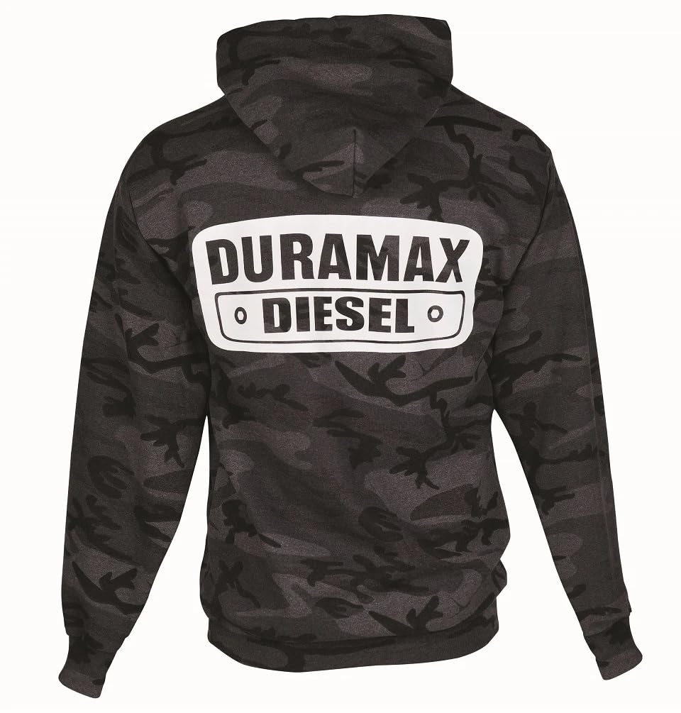 Duramax Diesel Plate Logo Black Camo Men's Hoodie – 7.8 oz Cotton Polyester Fleece Pullover Jacket Sweatshirt