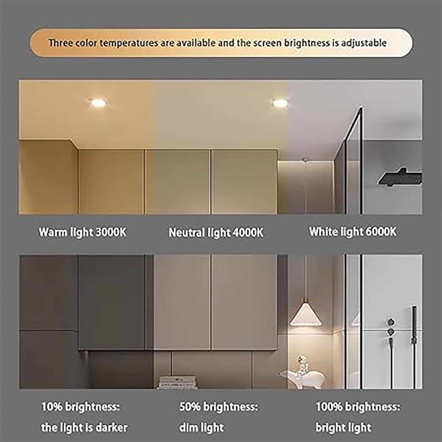 Lustro LED z oświetleniem, półokrągłe, 130 cm, możliwość ściemniania, bez ramy, 120 cm, bez zaparowania, lustro łazienkowe z włącznikiem dotykowym (lewe kółko, 43 x 28 cali)