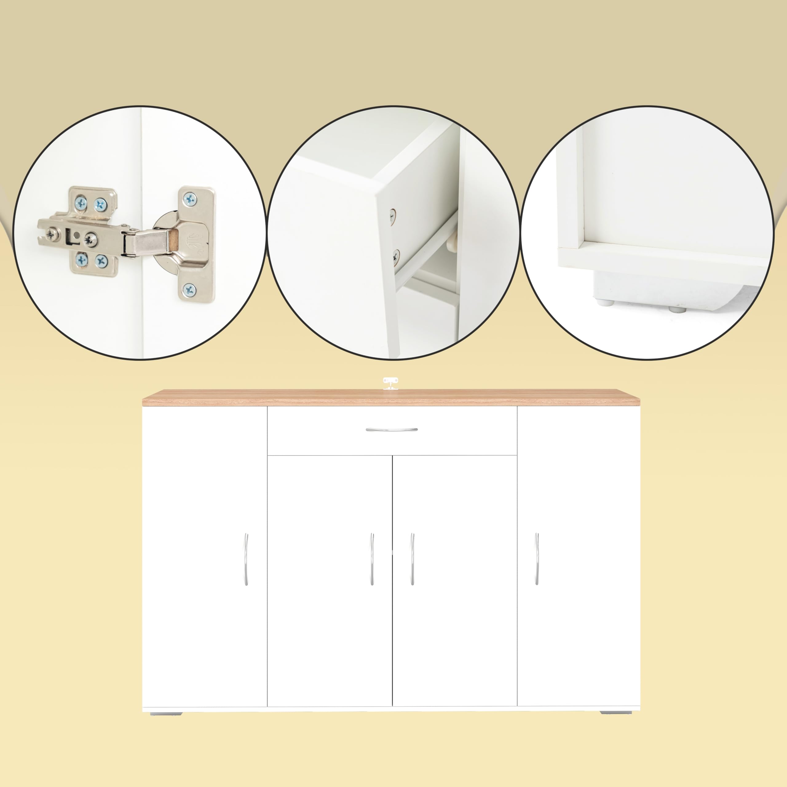 Credenza Cucina Bianca con Piano di Lavoro 110 x 30 x 70 cm Mobile Cucina Salvaspazio con Cassetto e 4 Ante Dispensa Cucina Madia Soggiorno Sala da Pranzo Moderna