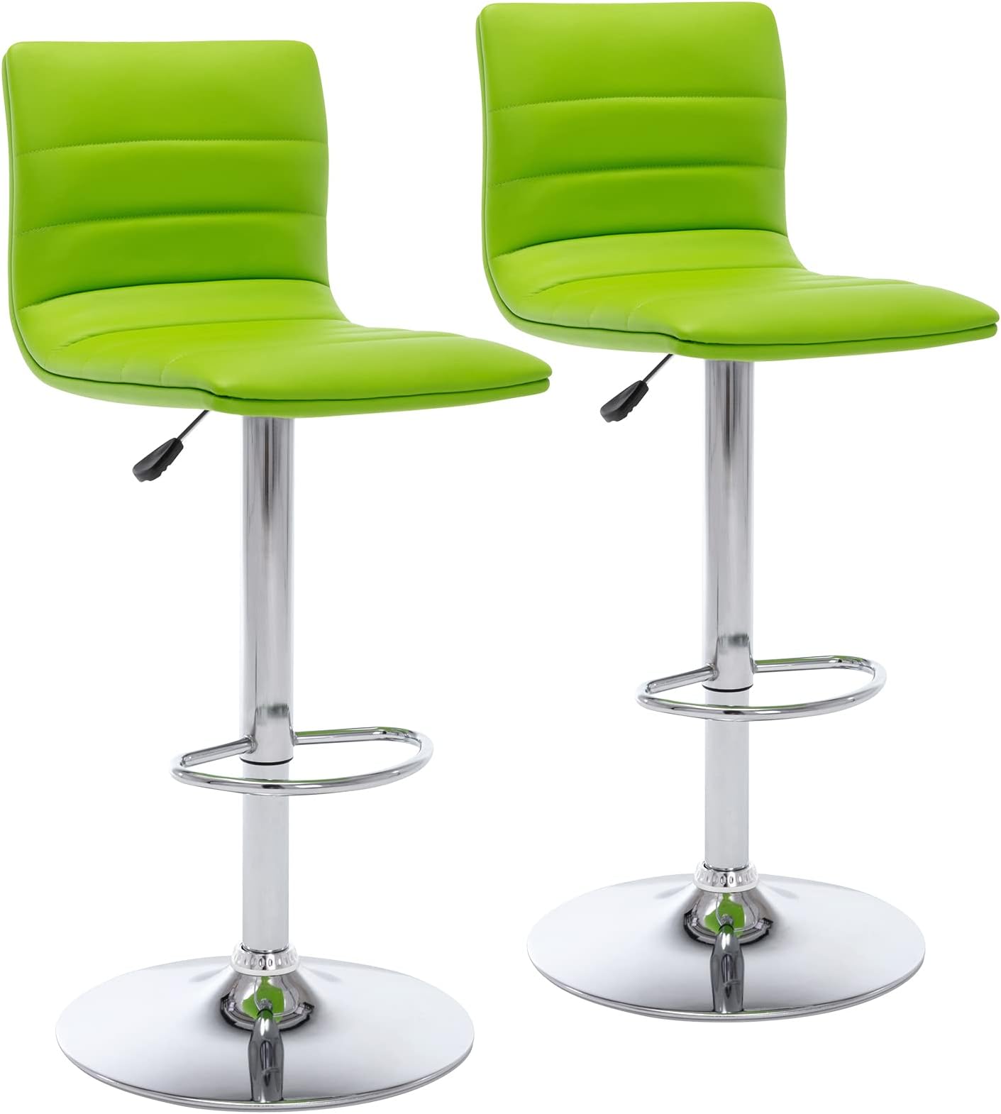 Vogue Furniture Direct PU Leather Bar Stools, Modern Square Adjustable Swivel Barstools with Back, Armless Airlift Counter Height Bar Chairs for Kitchen Dining Set of 2 (Green)