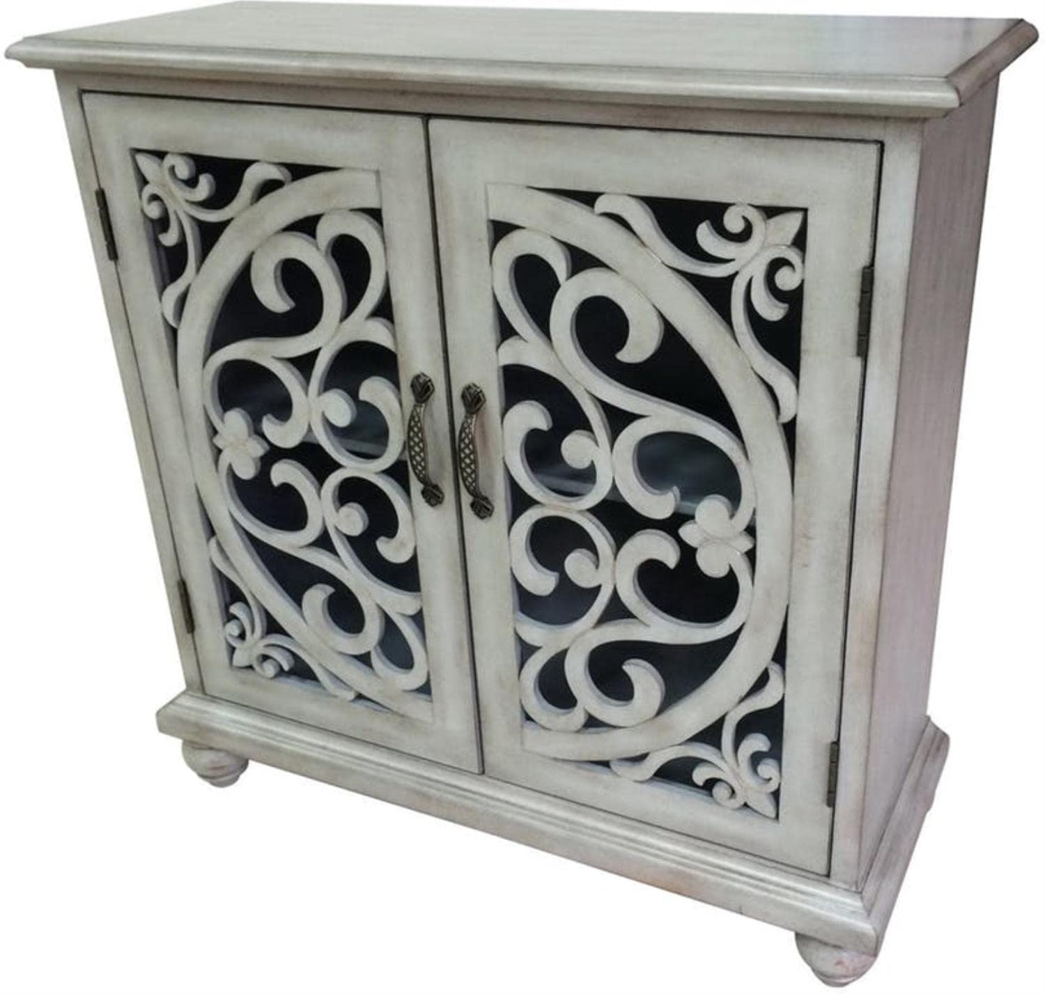 Crestview Elizabeth 2 Door White Wash Open Fretwork Cabinet