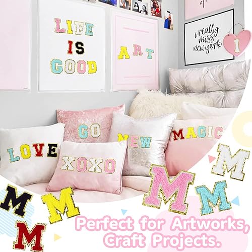 Miniatura 4 de Hekoola Parches de letras de felpilla para ropa, parches para chaquetas, letras universitarias termo-adhesivas para ropa, letras para coser en tela