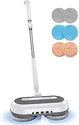 Esfregão giratório elétrico sem fio, limpador de piso elétrico com pulverizador de água e farol de LED, tempo de funcionamento de 50 minutos, tanque de água de 290 ml, tubo ajustável, esfregão de piso