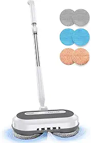 Esfregão giratório elétrico sem fio, limpador de piso elétrico com pulverizador de água e farol de LED, tempo de funcionamento de 50 minutos, tanque de água de 290 ml, tubo ajustável, esfregão de piso