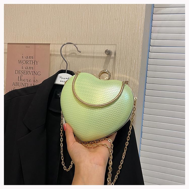 Retro chain bag, women's shoulder crossbody bag, solid color heart-shaped handbag, suitable for shopping, travel, and parties (Green)