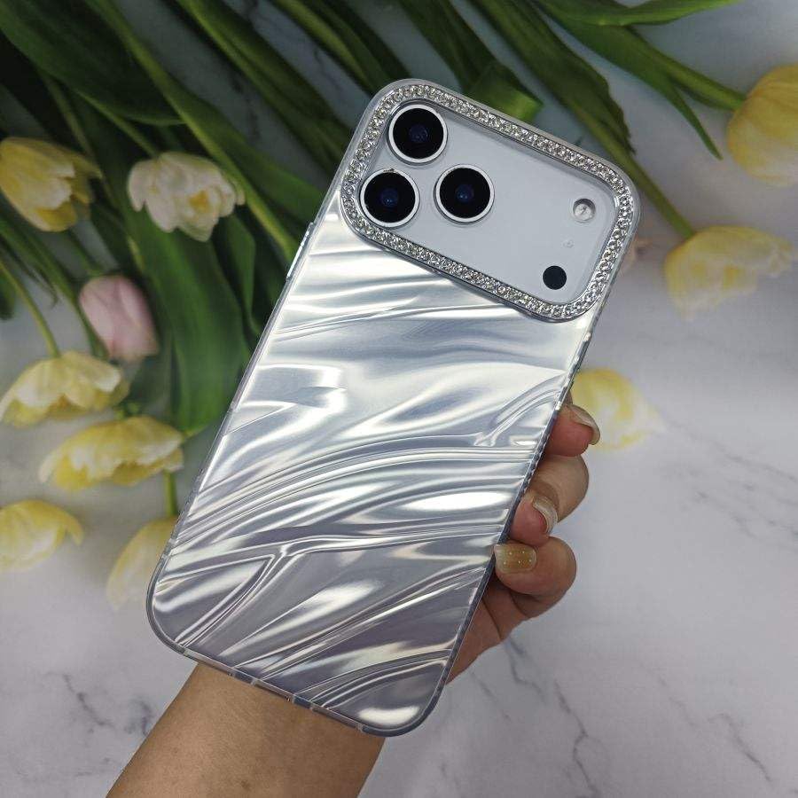 Image of DIZORO Compatible with iPhone 17 Pro Max Case | Marble Glossy Hard PC Back Cover with Diamond Camera Protector | Ultra Stylish Shockproof Back Cover Case for Girls Women-Sky
