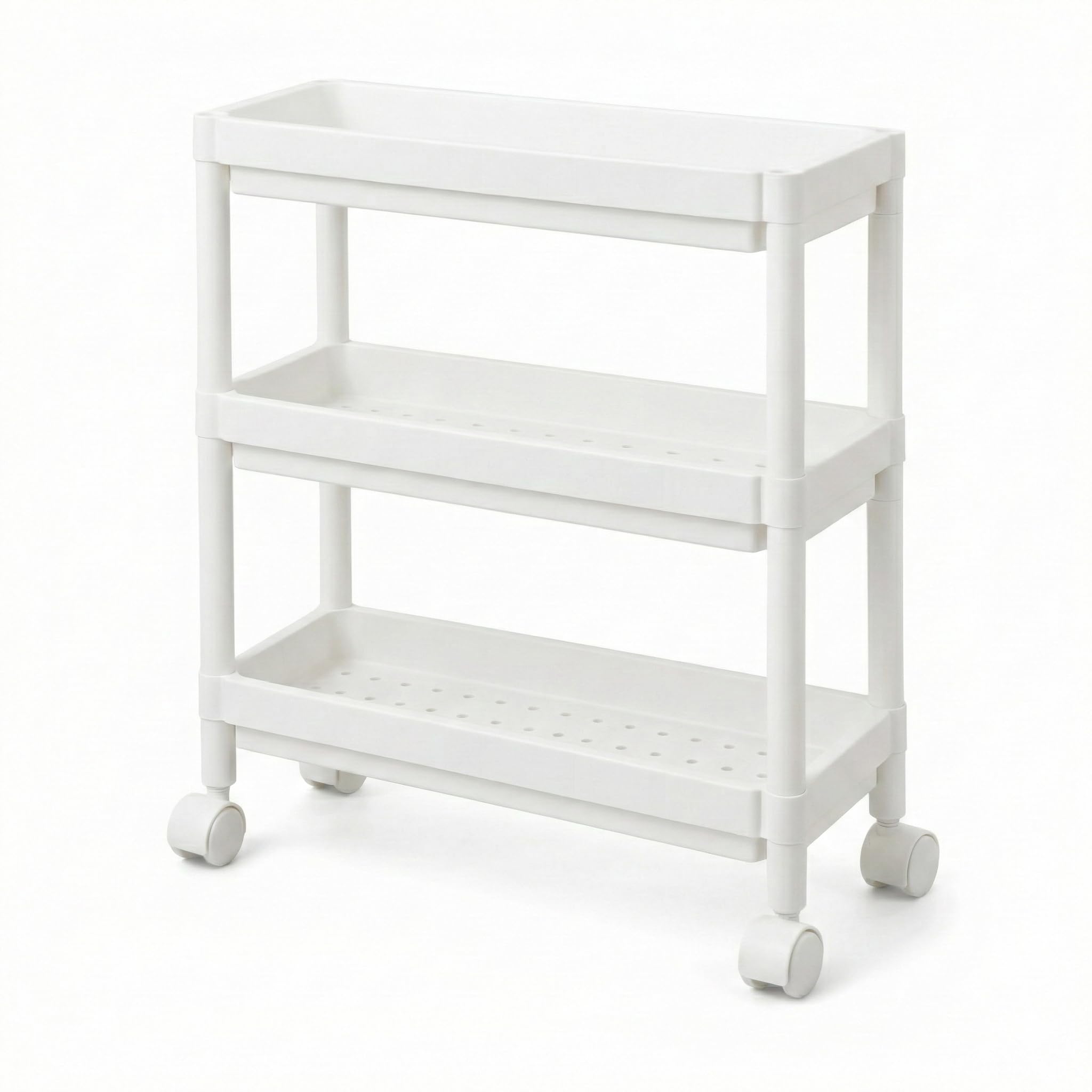 DIVCHI 3 Tier Storage Trolley Cart on Wheels Slim Rolling Slide-Out Slim Utility Cart Storage Shelving Organizer for Kitchen Laundry Narrow Space Rack Space-Saving Bathroom Bedside Trolley (White)