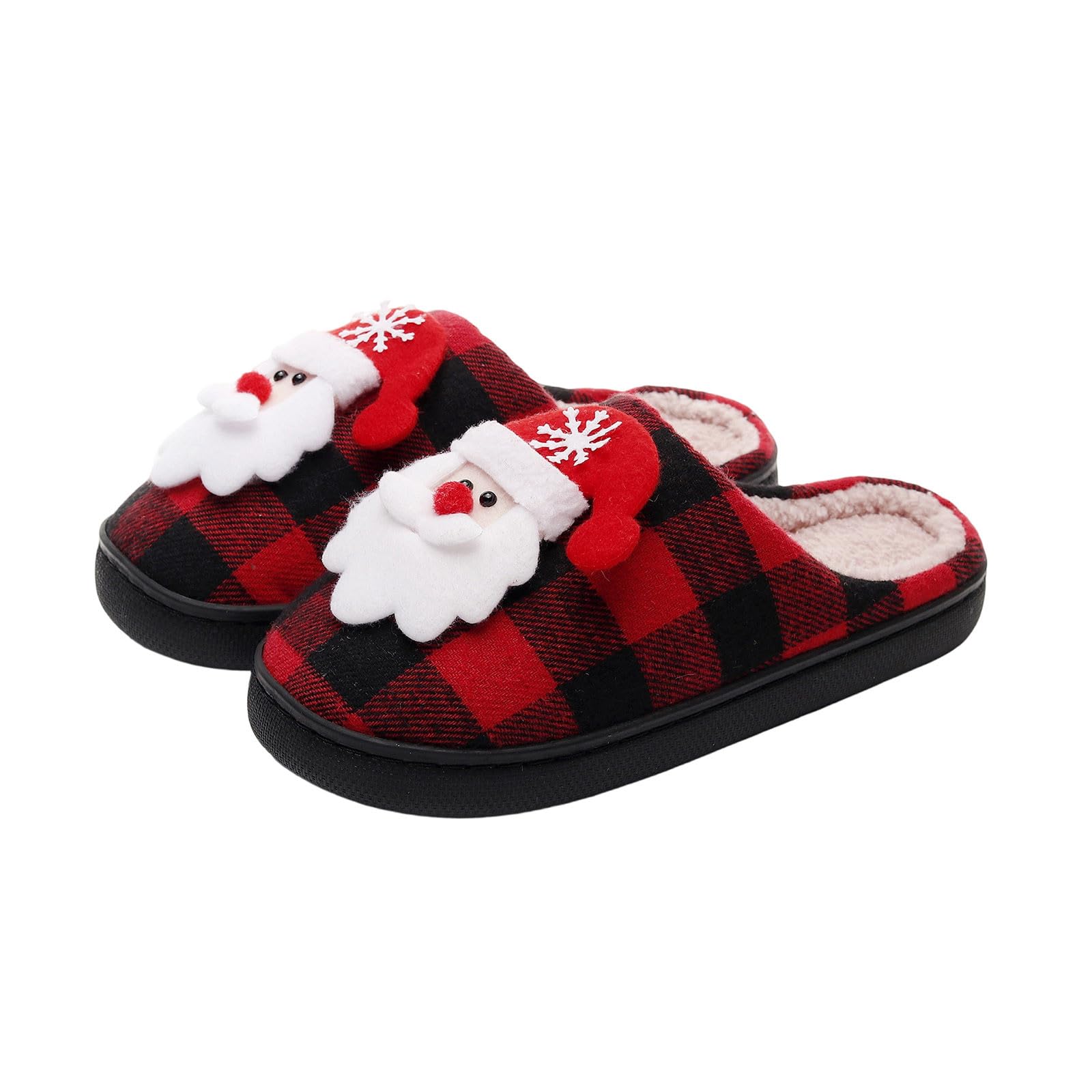 Ladies Christmas Plaid House Slippers Flat Warm Sandals for Holiday Season Indoor Comfort