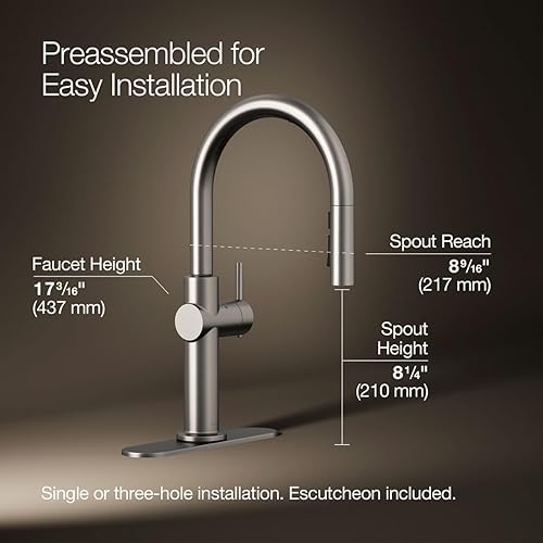Miniatura 3 de KOHLER 22974-WB-CP Crue - Grifo de cocina sin contacto y activado por voz con pulverizador extraíble, llave de fregadero de cocina con sensor de