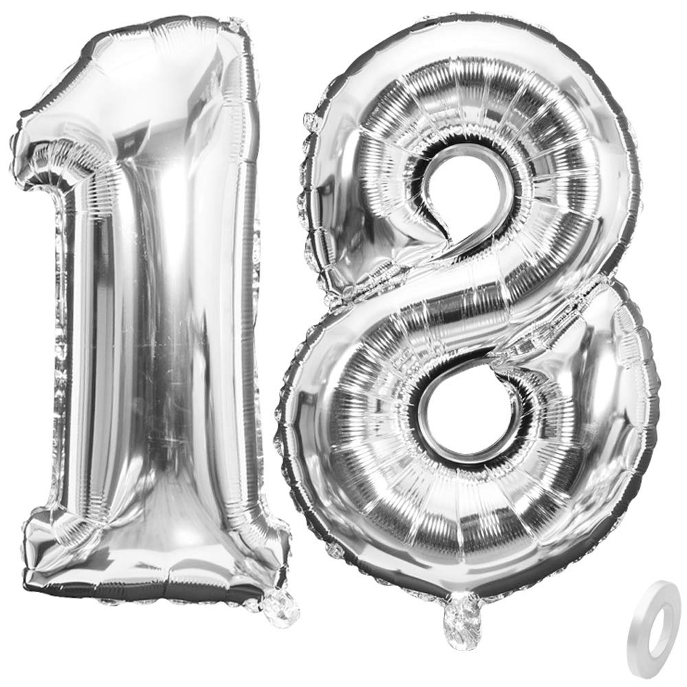 Large Foil Mylar Balloons 40 Inch Silver Number 18 Balloons Giant Jumbo Birthday Balloons for Birthday Party Decorations – Silver #18