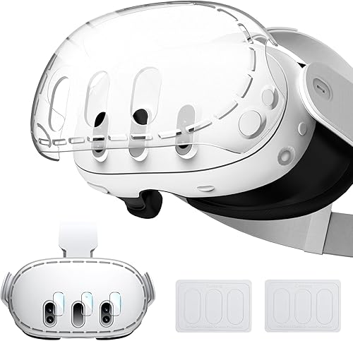 TiMOVO Accesorios para Meta Quest 3, funda protectora para Quest 3, incluye cubierta transparente, película protectora de vidrio templado ultra