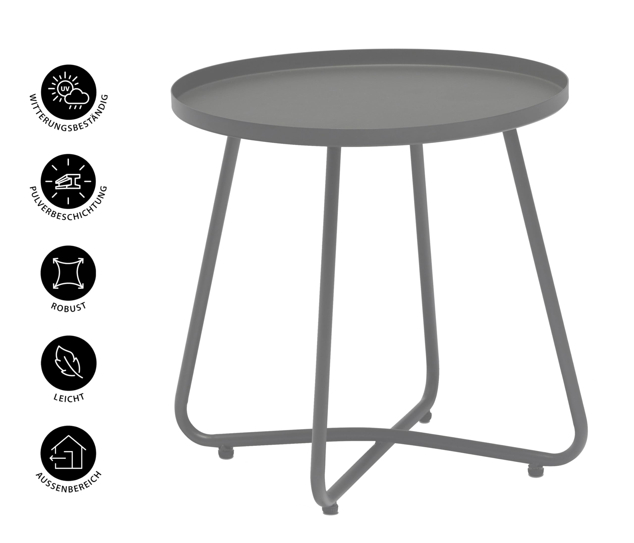 Dehner Ibiza - Mesa Auxiliar (45 cm Aprox., Altura 45 cm Aprox., Acero con Recubrimiento en Polvo, Color Antracita