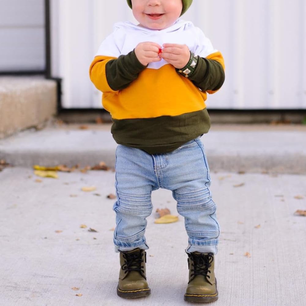Ursobutegl Toddler Baby Boy Clothes Color Block Hooded Sweatshirt Pullover Jogger Pants 2Pcs Fall Winter Sweatsuit Outfit (#Army green outfit, 6-12 Months)