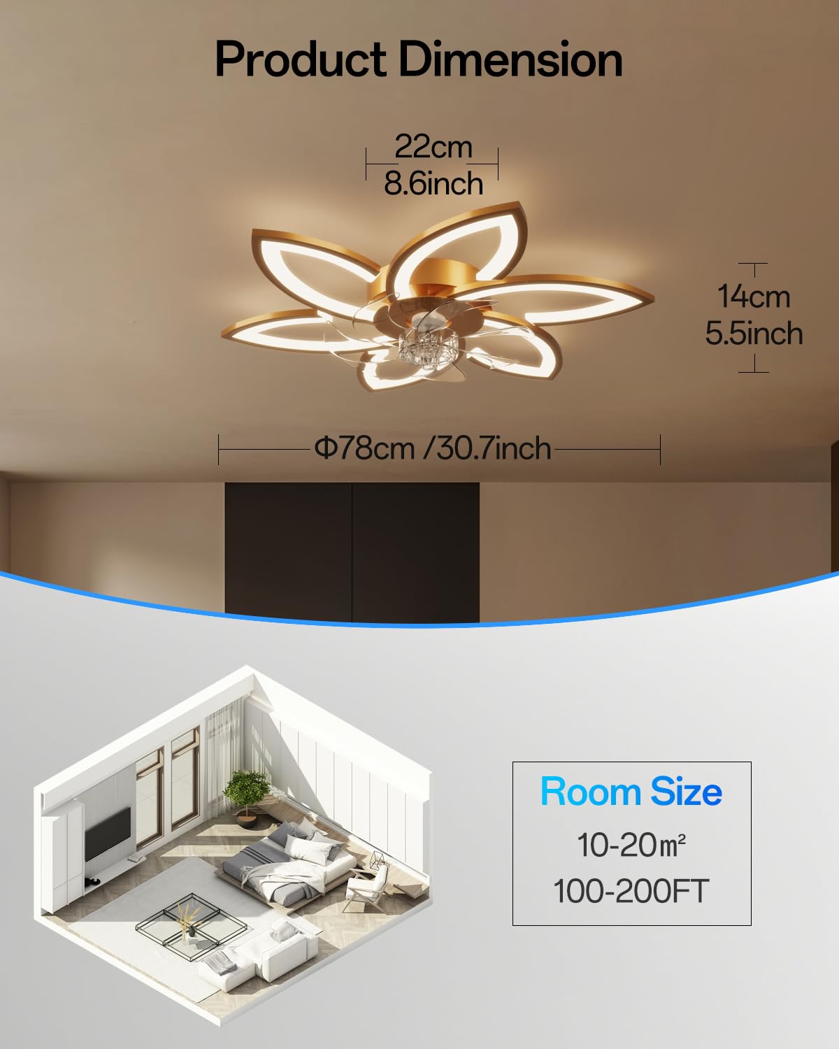 Modern Plafondventilator met verlichting en afstandsbediening, Wit LED Dimbaar Plafondlamp met ventilator, Ventilator plafondlampen voor Slaapkamer Woonkamer, DC Omkeerbare Motor, 78CM Modern Plafondventilator met verlichting en afstandsbediening, Wit LED Dimbaar Plafondlamp met ventilator, Ventilator plafondlampen voor Slaapkamer Woonkamer, DC Omkeerbare Motor, 78CM