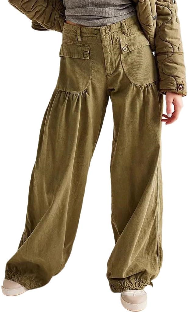 Women Cargo Jeans High Waist Baggy Denim Pants with Zipper Pockets Loose Fit Casual Vintage Trousers