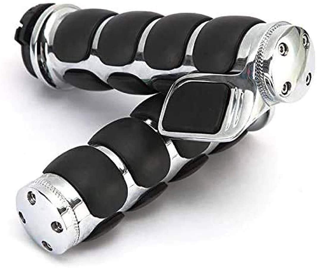 POFET Manopole comode in alluminio billet cromato da 1 "Manopole acceleratore Assistente di crociera da polso per moto Cruiser Chopper Manubrio da turismo - Nero