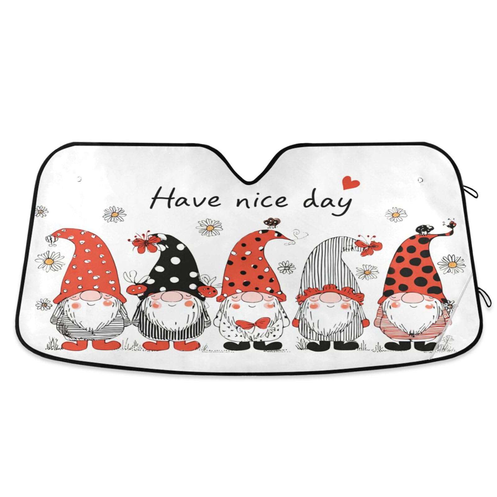 Ladybug Gnomes Daisy Car Windshield Sunshades Spring Summer Floral Sun Shade Reflective Block UV Rays Protector Keep Your Vehicle Cool Sun Visor Cover