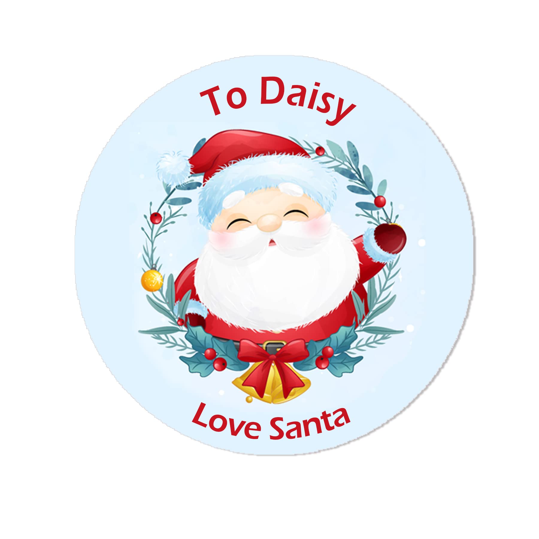 Treasured Forever 24 Personalised Christmas Wreath Stickers Gift Tag Labels Present Delivery From Santa - Santa Wreath (Design 1 - Santa Wreath)