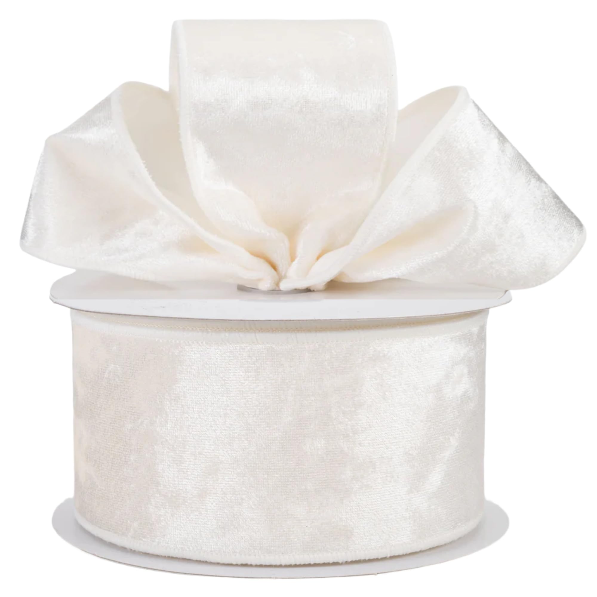 Christmas Velvet Wired Ribbon, Velvet with Satin, 10 Yards, for Gift Wrapping, Tree Decoration, Crafts (Ivory, 2-1/2 Inch)