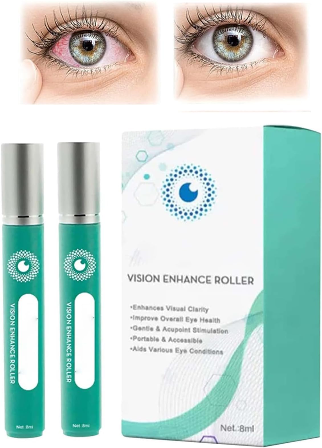 OphthlaMed Vision Enhance Roller, Cooling Roll-On Applicator For Tired Eyes, Puffiness And Dark Circles, Relieves tired and dry Eye Serum Roll-On, Enhances Visual Clarity (2pcs)