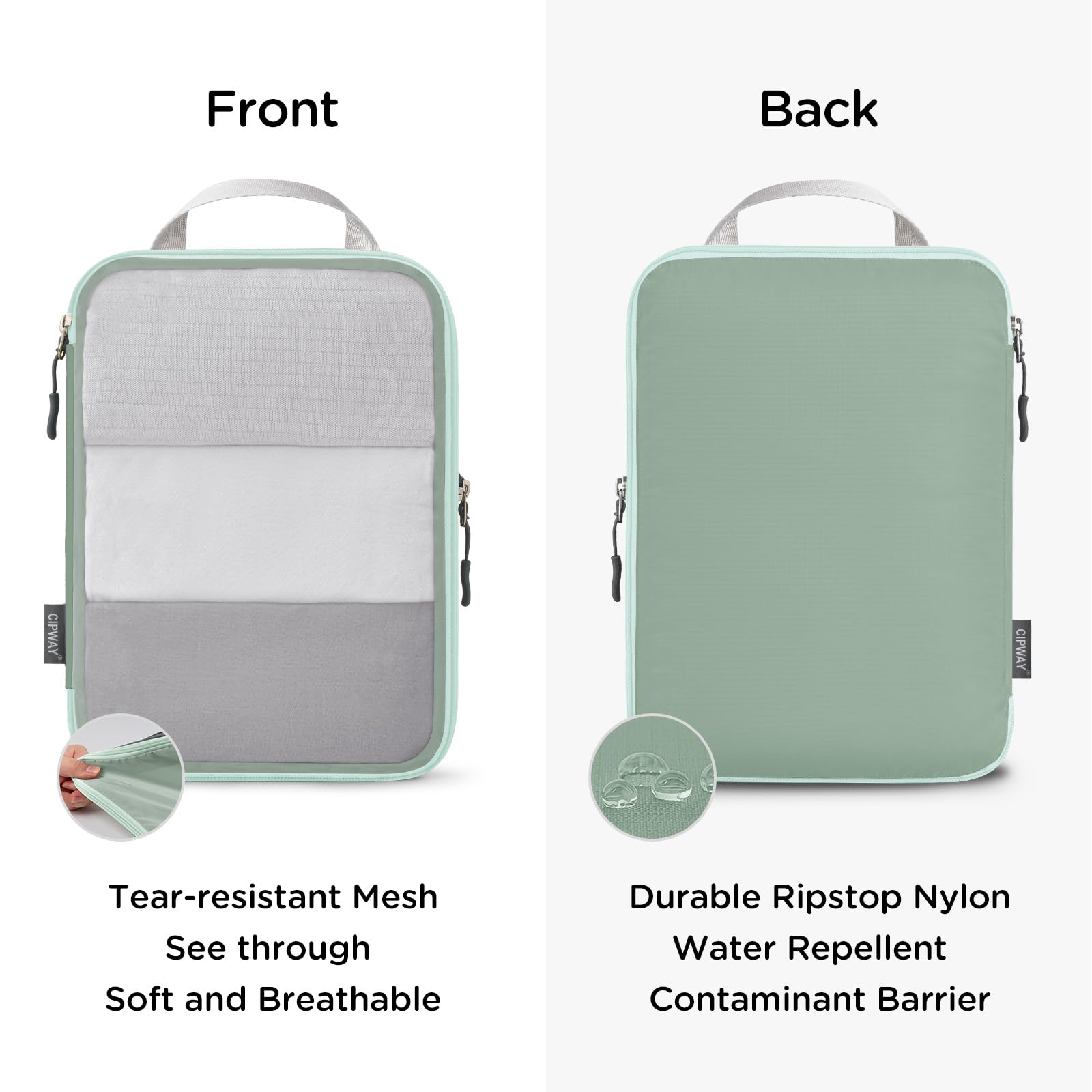 Cipway Rangement Organiseurs de Bagage,Organisateur Valise en Maille Légers pour les Sacs à Dos,Voyages,Stockage à Domicile（Vert sauge，8Pièces）