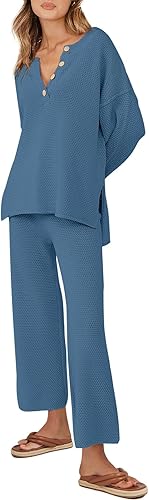 ANRABESS Conjunto de 2 piezas para mujer, conjunto de suéter holgado holgado de punto de gran tamaño, conjunto de ropa de descanso a juego de moda