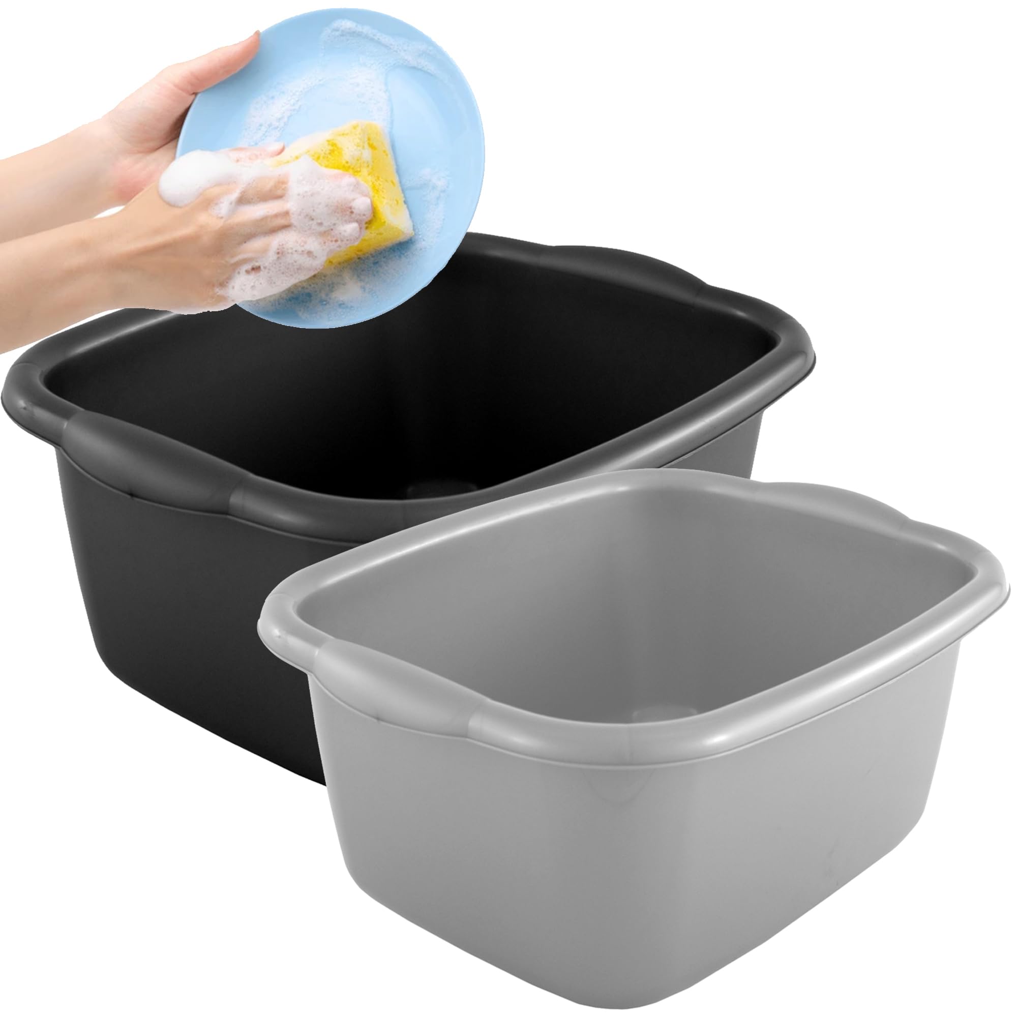 Storm Trading Group Silver 9.5 Litre Rectangular Washing Up Bowl With Integrated Carry Handles Multipurpose Bucket (2, )