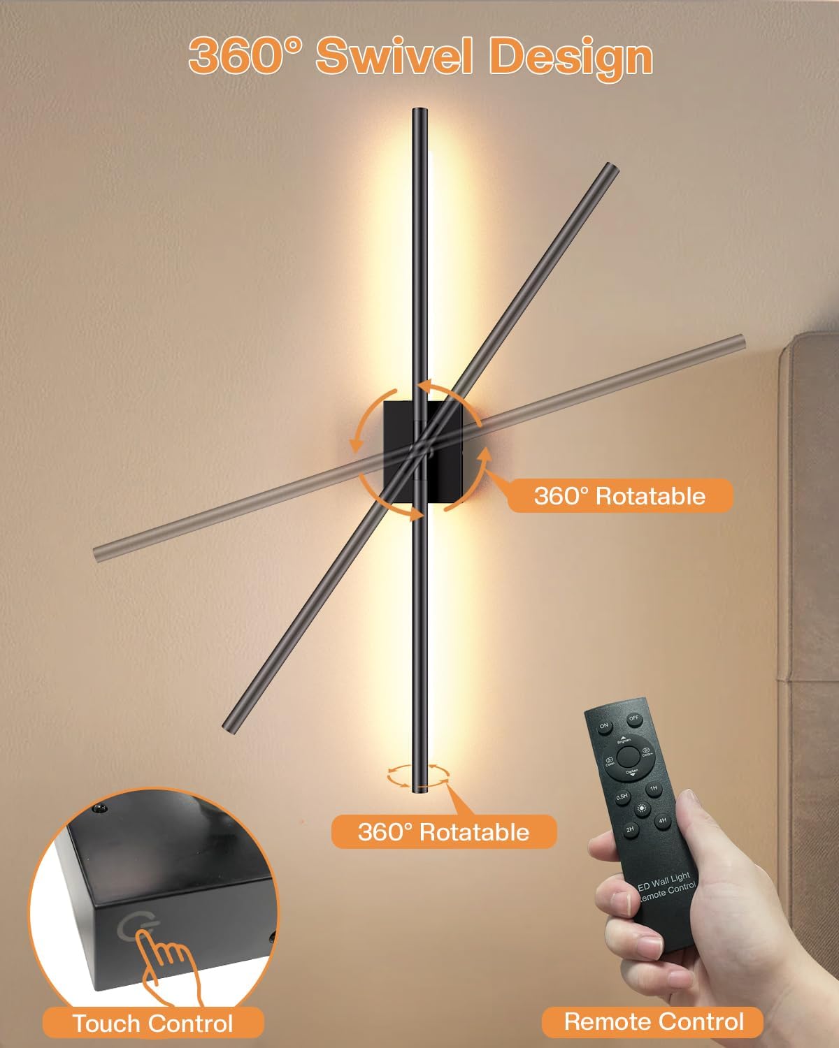 Wireless Wall Sconces Set of 2 – 31.5" Battery Operated Lights No Wiring Needed, Remote Control Dimmable 3000K-6000K, High CRI 98 for Bedroom Art Hallway, No Electrician Required for Apartment Renters