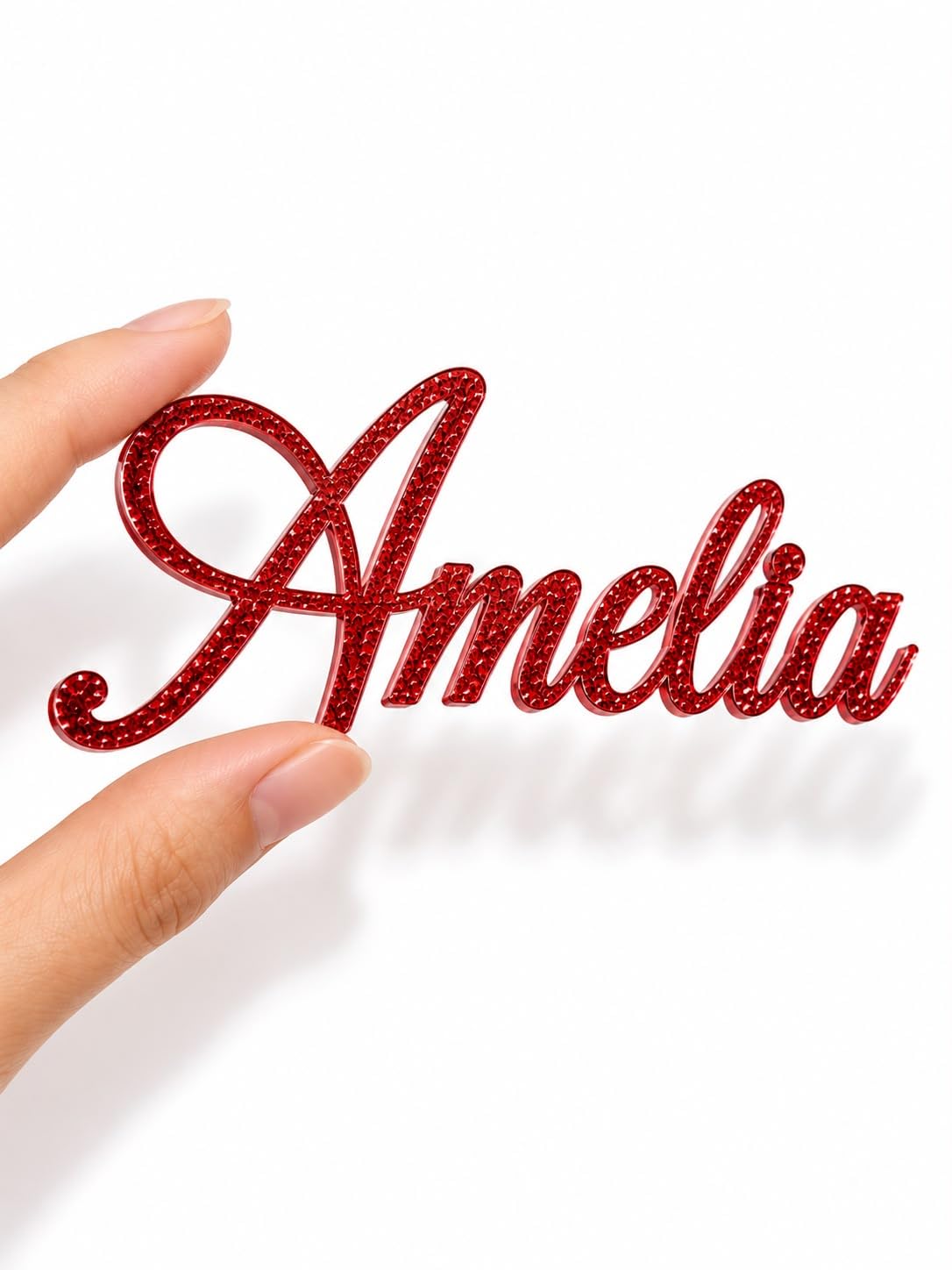 Personalised Cake Topper Name in muti Colours, 3mm Thick Glitter Acrylic Birthday Cake Topper for Weddings, Baby Showers, Anniversaries and Parties (Red Glitter)