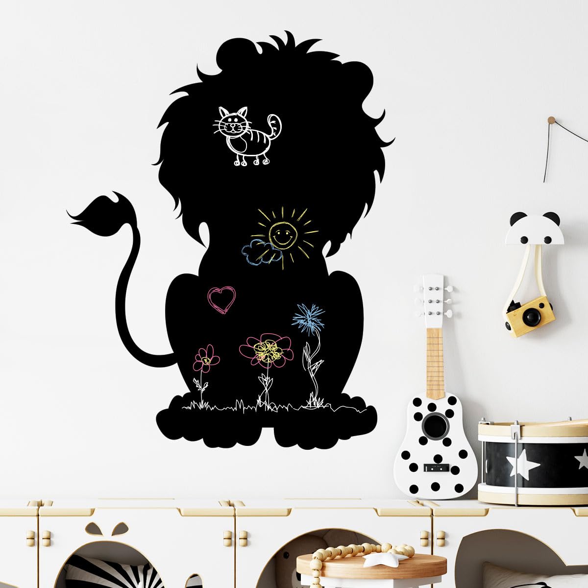 Ambiance Sticker Blackboard Slate – Removable Adhesive Wall Stickers – Lion Silhouette – H45 x L35 cm