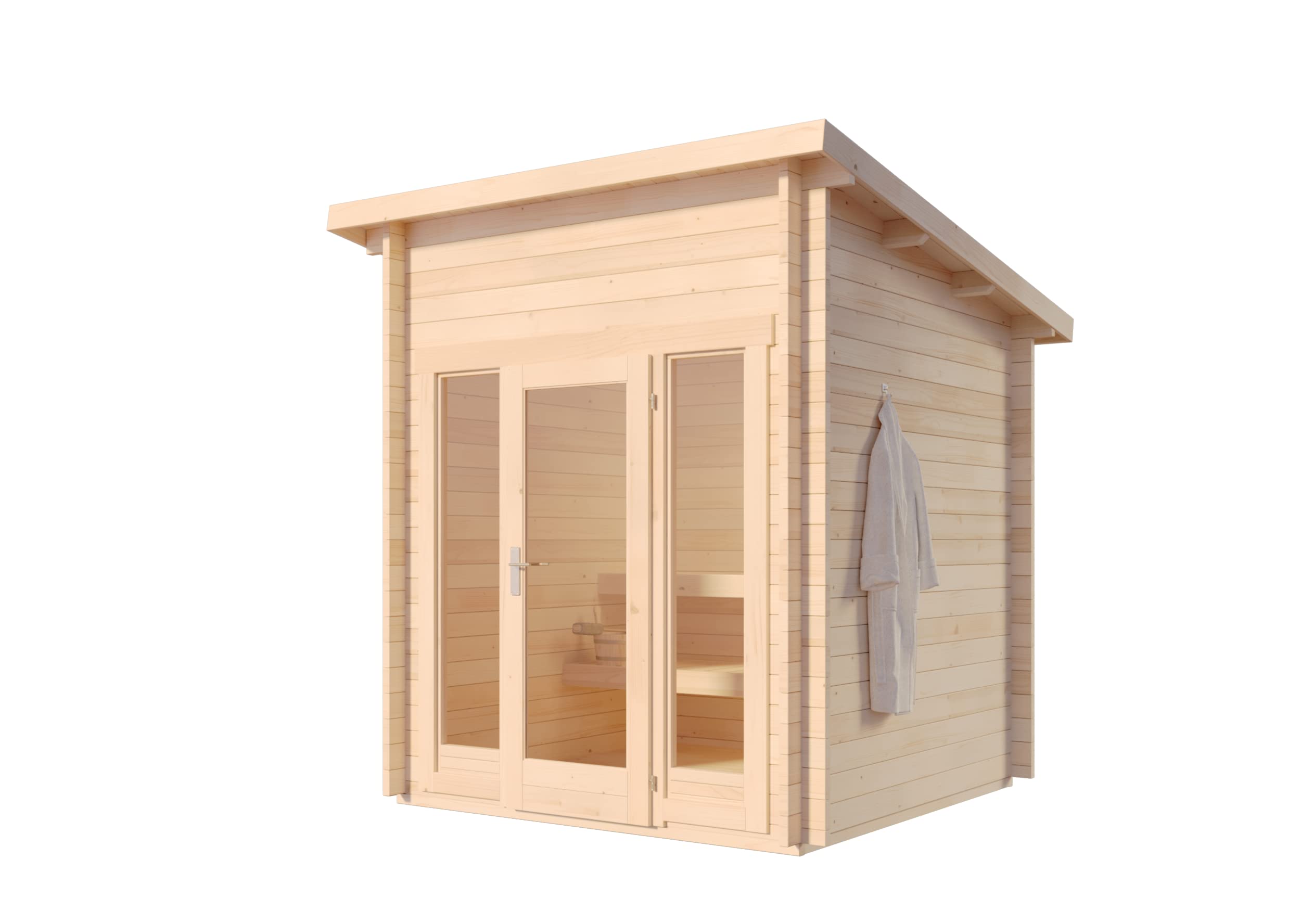 Gartensauna Außensauna Saunahaus Lizzy XXS mit Fußboden mit 2 Sitzbänke aus Fichten-Holz Wandstärke 40 mm