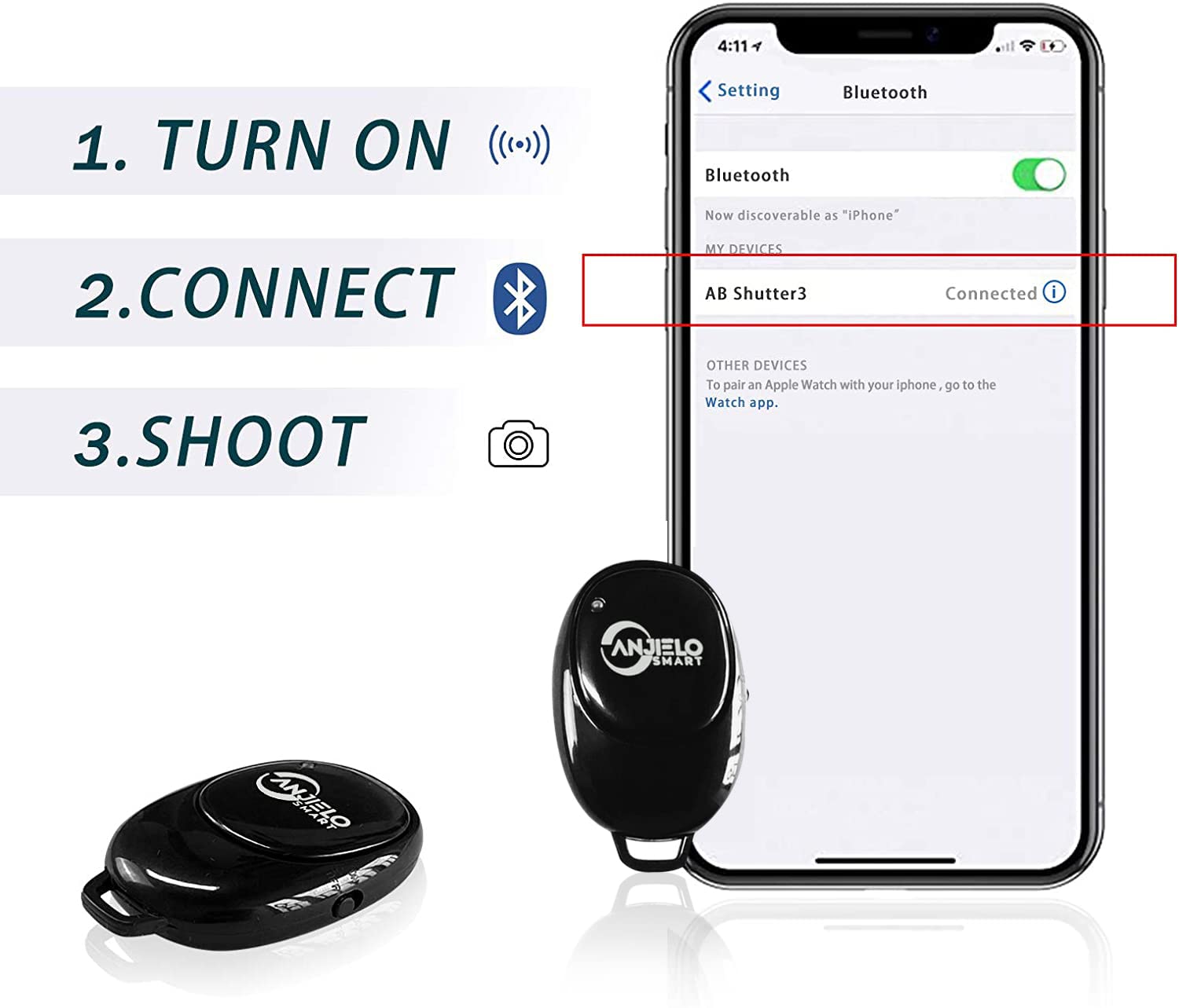 Disparador Remoto inalámbrico Bluetooth Selfie Remote Compatible con Todos los Dispositivos iOS y Android