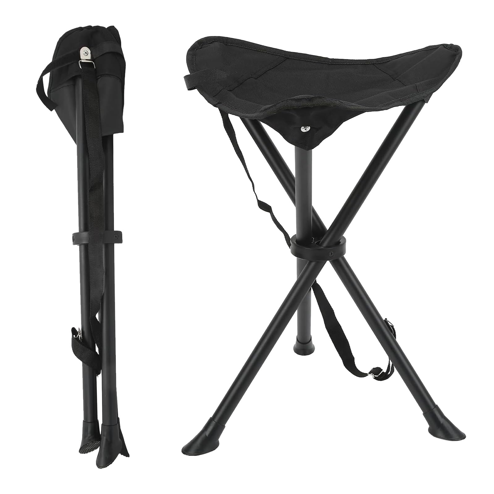 Taburete plegable con tres patas de 60 cm, para camping, pesca, jardinería, color negro