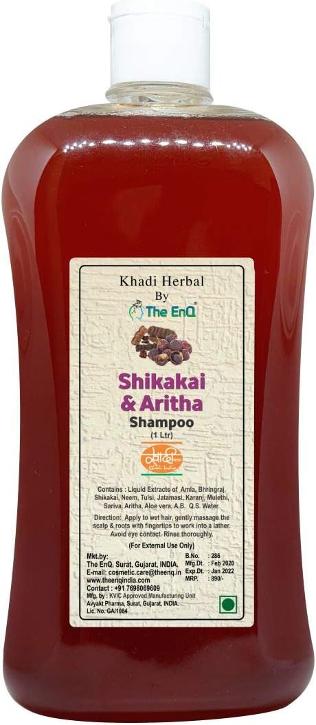 Khadi Natural Herbal Natural by The EnQ Shikakai Shampoo 1 litre || Natural Hair Nourishment & Root Strengthening, Paraben & Sulfate free (1 Litre Pack)