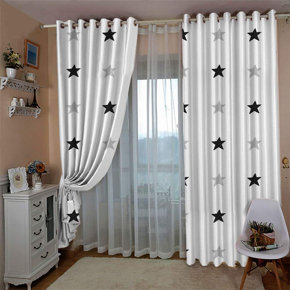 Gardinen Blickdicht Vorhänge 2er Set mit Ösen und Raffhalter, Morbuy 3D Drucken Modern Verdunkelungs Thermo Vorhänge Vorhänge-Set für Wohnzimmer Schlafzimmer (140x245cm *2,Graue Sterne)