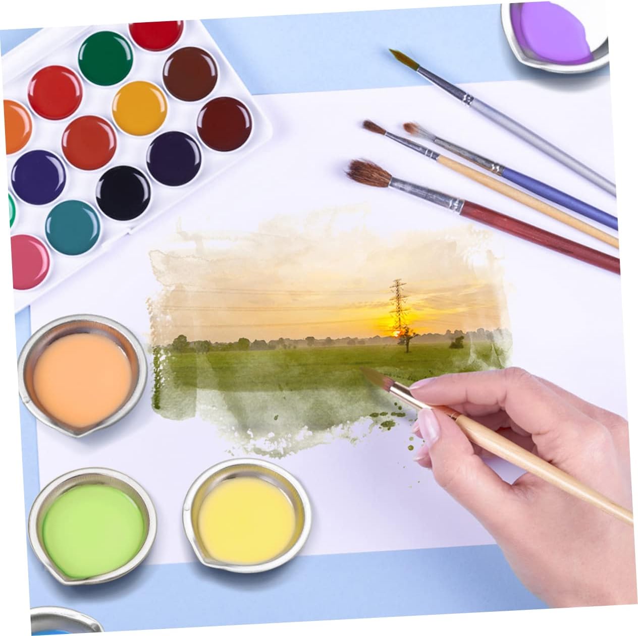 ARTIBETTER 48pcs Stainless Steel Paint Mixing Tray for Art and School Use Lightweight Easy to Clean Reusable Paint Palette for Mixing and Pigment Storage