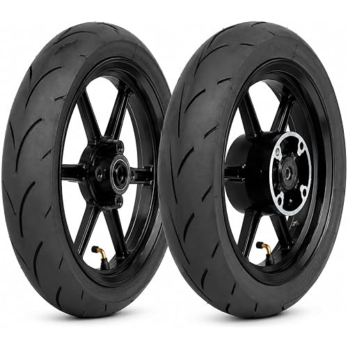 12" Supermoto Wheelset Kit with Street Tires & Rims (110/70-12 & 120/70-12) Fits Tuttio Soleil 01, YOZMA, Heybike, Razor - 12x2.5 Front & 12x3 Rear