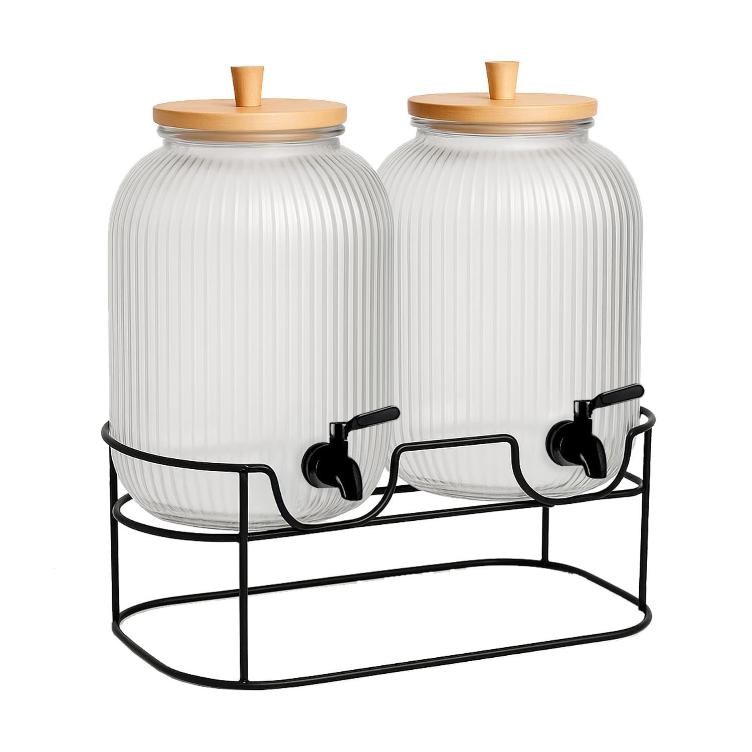 Getränkespender mit Ständer 2x 5L, Getränkespender Glas mit Zapfhahn, Glas-Wasser-Saft-Spender mit Hahn, Wasserkrug mit Hahn - 2 Stück