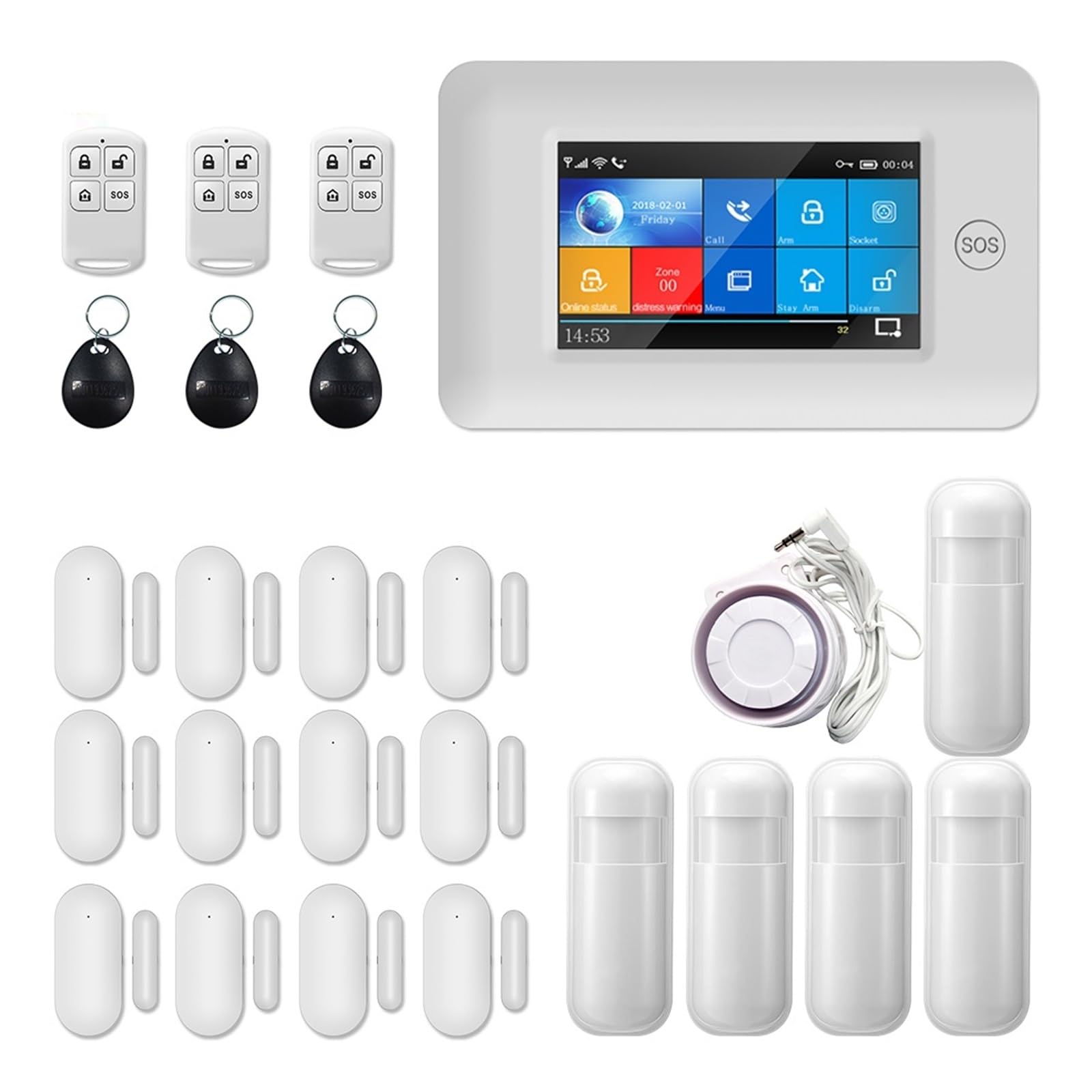 DELURA Sicherheitsalarmsystem, Full-Touch-Farbbildschirm, APP-Steuerung Mit Türsensor, WLAN, Kabelloser Intelligenter Alarm Keine Falsch-Positiv-Rate (Color : Y)
