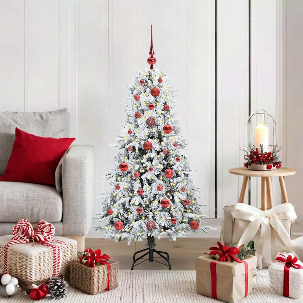 Sapin de Noël artificiel blanc 120 cm lumineux avec branches articulées déco intérieur