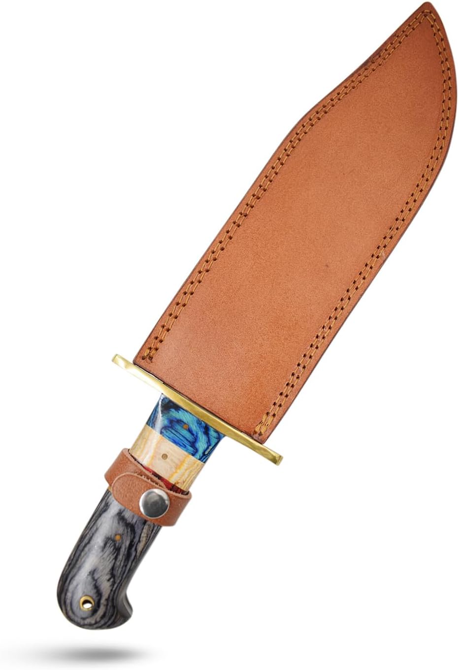Classic Bowie Knife, Handmade, 10-Inch Stainless Steel Blade, 5-Inch Resin Handle, Brass Hilt, 15 Inches Overall, Fixed Blade, with Leather Sheath