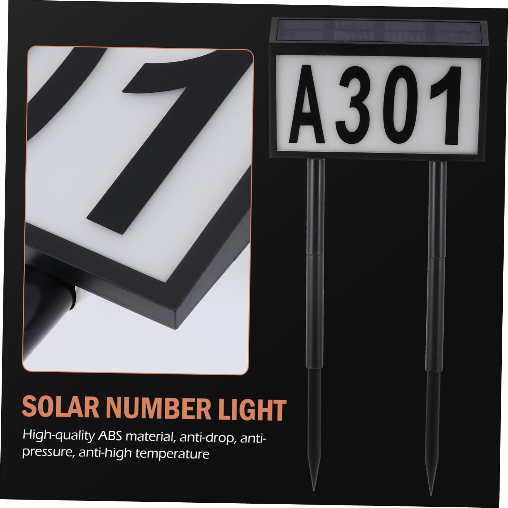 Lampada Solare da Giardino Numeri Civici LED 10 Smd 1200mah Nero in Abs e PC per Esterni Facile da Installare nel Terreno per Ristoranti e Centri Commerciali