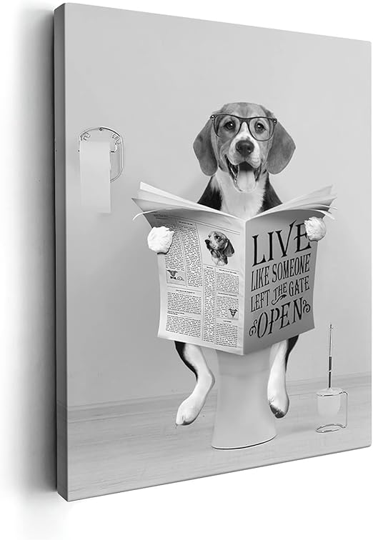 Kasluolo Black and White Beagle Dog Bathroom Decor Wall Art