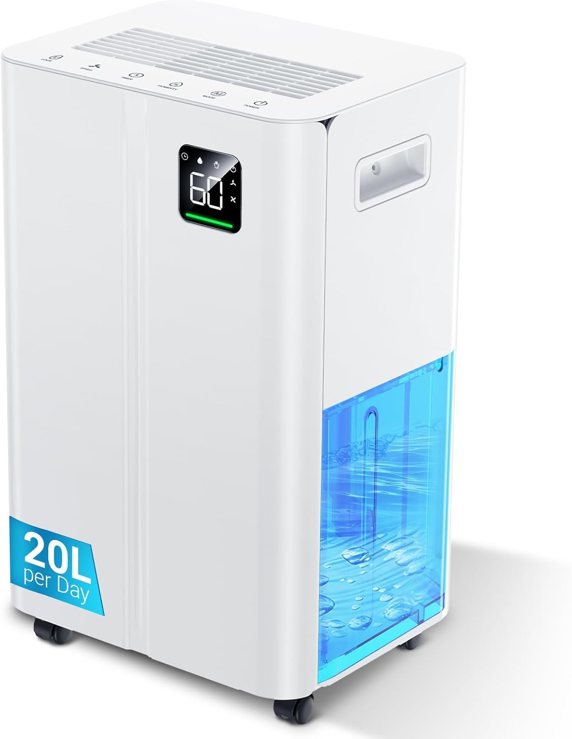 20L/day Dehumidifier with Humidity Sensor & Display and 24-Hour Timer, 3 Dehumidification Modes, Suitable Bedrooms, Office, Basements, Continuous Draining, White - Upgraded