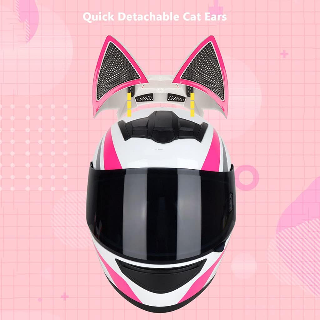 Motorcycle Cat Helmet, All Seasons Couple Street Photo Cat Ears Helmet Cool Girl Full Face Helmet Bicycle Racing Helmet DOT Certified Women's Locomotive Gift Motorcycle Helmets 6 Colors