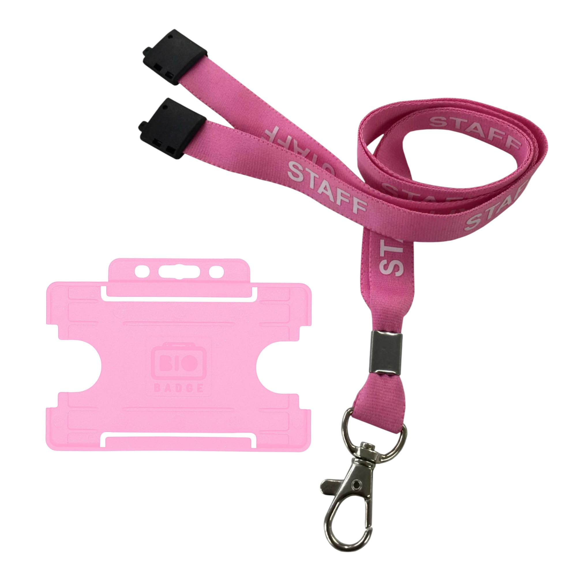 Customcard Ltd Staff Lanyard Pink and Single-Sided ID Badge Holder - Single Safety Break & Metal Clip -Ideal for School, Office, Events - Secure Lanyard Staff Badge Holder with Card Slot (Pack of 25)