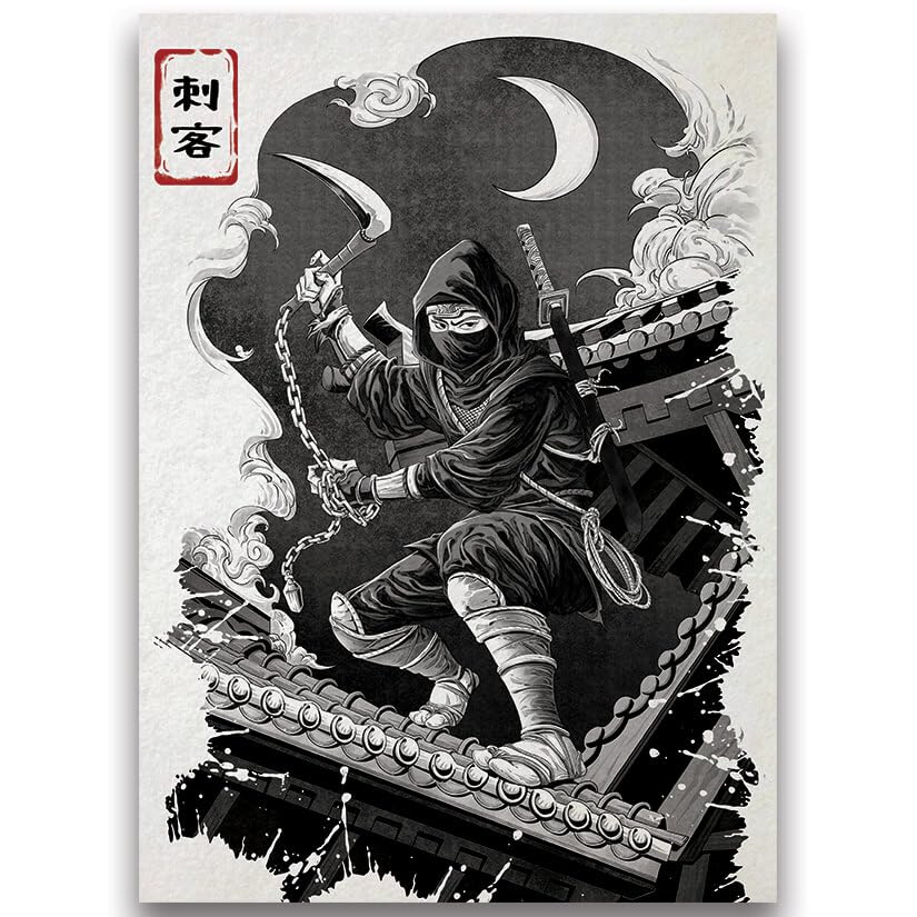 Fantasy North - Shinobi's Mission - Japanese Inked Yokai Series - Ninja - 100 Textured Matte TCG Card Sleeves - Fits Magic MTG Commander Pokemon and Other Card Games - Playing Card Sleeves